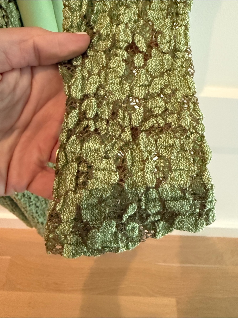 Alexis Sage Green Lace Long-Sleeve High-Neck Maxi Dress- size medium - Picture 8 of 13